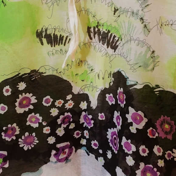 KENZO Silk/Linen Blend Sheer Hand Painted Blouse - Picture 5 of 7